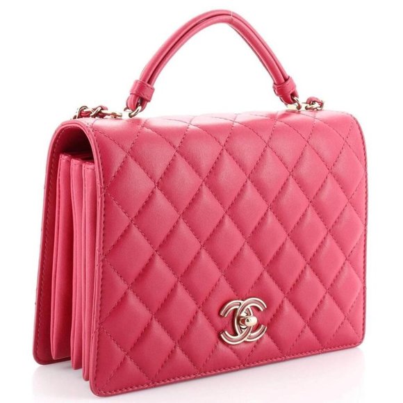 100% AUTHENTIC CHANEL LAMBSKIN QUILTED SMALL HAND TIED TOP HANDLE FLAP BAG - Picture 2 of 16